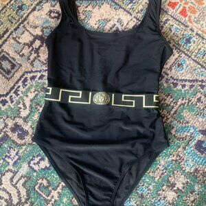 Versace, Greek Key Belt One-Piece Swimsuit Size L = Size 4